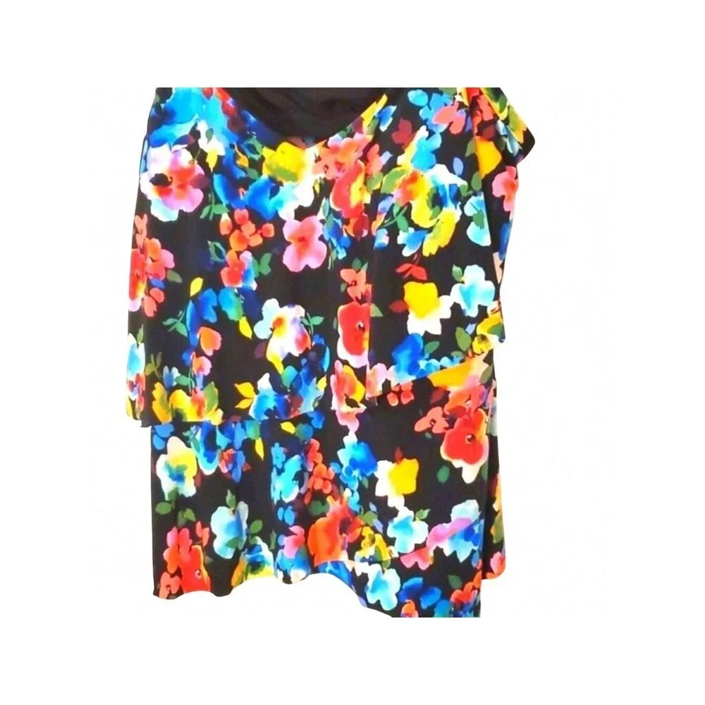 Floral Tankini Swimsuit Top Layered Ruffle Plus Size Swimwear